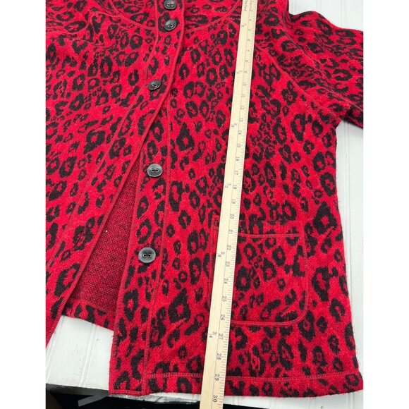 Ruby Rd. Woman Red & Black Leopard Print Wool Cardigan Jacket 1X Button - Picture 5 of 6